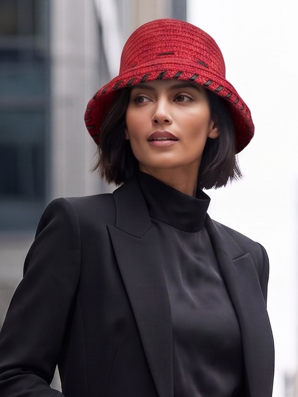 BETMAR New York Vintage Women's Bucket Style Hat Red Wool Blend  Woven Derby